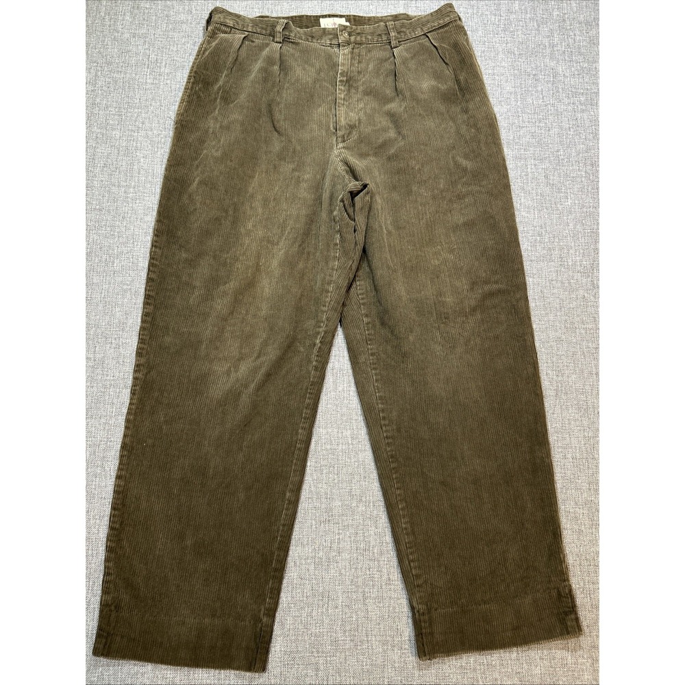 VTG J Crew Oarsman Corduroy Pants Mens 34x28 Olive Green Pleated Trousers